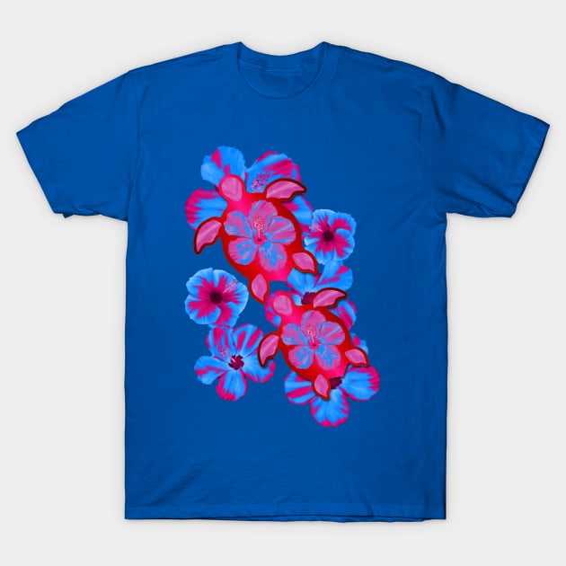 Tropical Honu Turtles Hibiscus Flowers T-Shirt by macdonaldcreativestudios